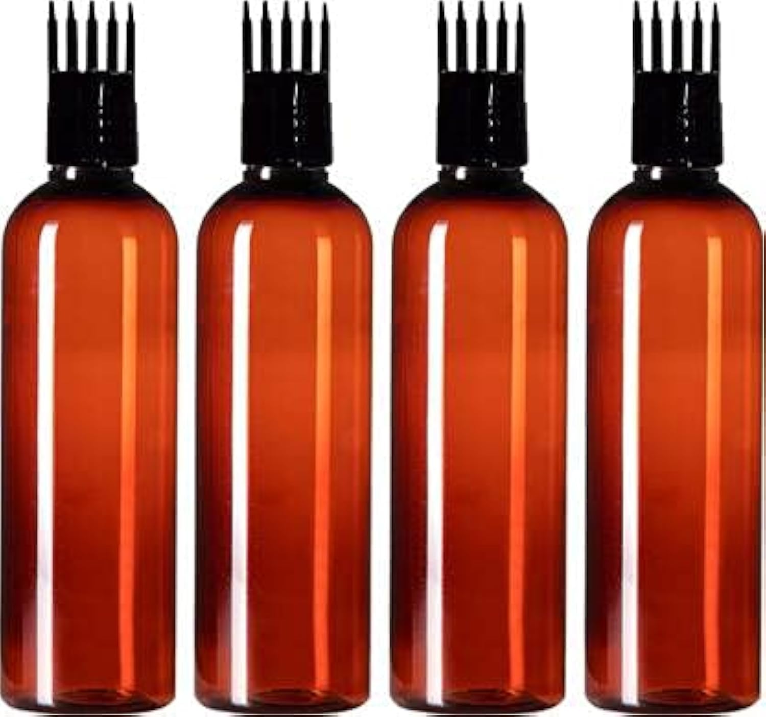 Hunky Dory 4-Piece 100ml Refillable Amber Bottles with Hair Root Comb Applicator - Perfect for Hair Oil, Shampoo & Beauty Products | Ideal for Home, Travel & Salon Use