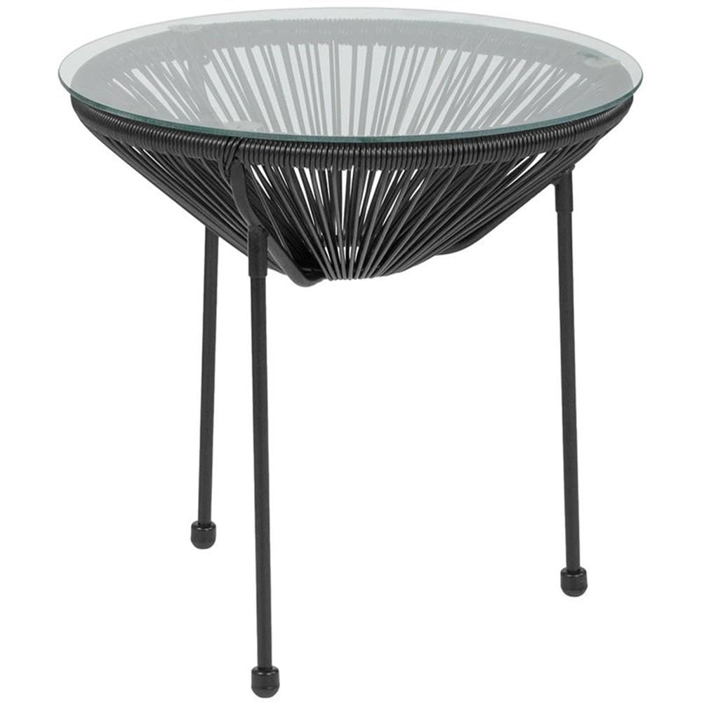 Black Home Square Valencia Glass Top Patio End Table Set of 2 - Modern Outdoor Side Tables for Poolside, Garden, Deck & Patio Furniture Decor