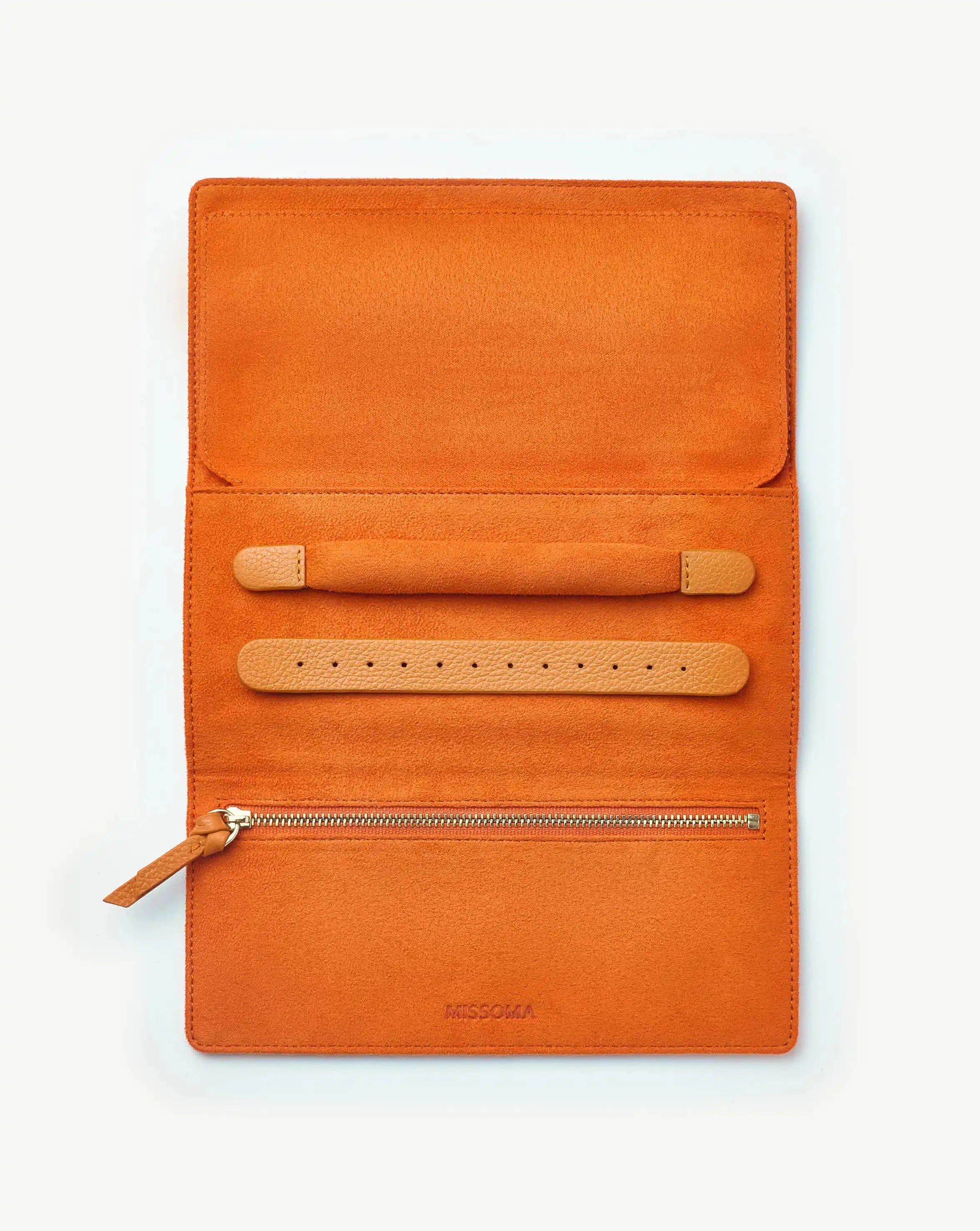 Premium Leather Jewelry Roll Organizer - Orange | Travel Jewelry Case for Necklaces, Rings & Earrings | Perfect for Travel, Gifts & Storage