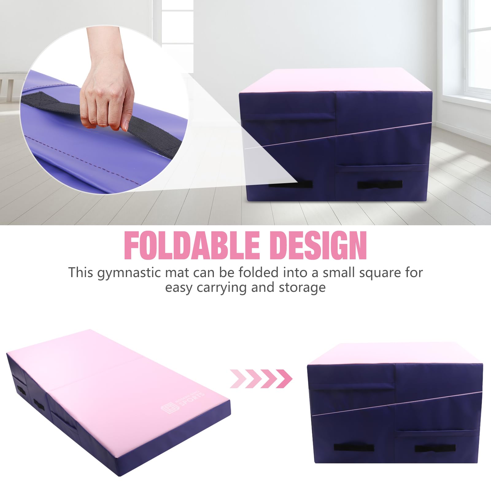 Folding Gymnastics Wedge Mats for Home Use - Waterproof PVC Cover & EPE Foam | Ideal for Exercise, Tumbling, Yoga, Pilates | Perfect for Home Gym, Kids Playroom & Fitness Training