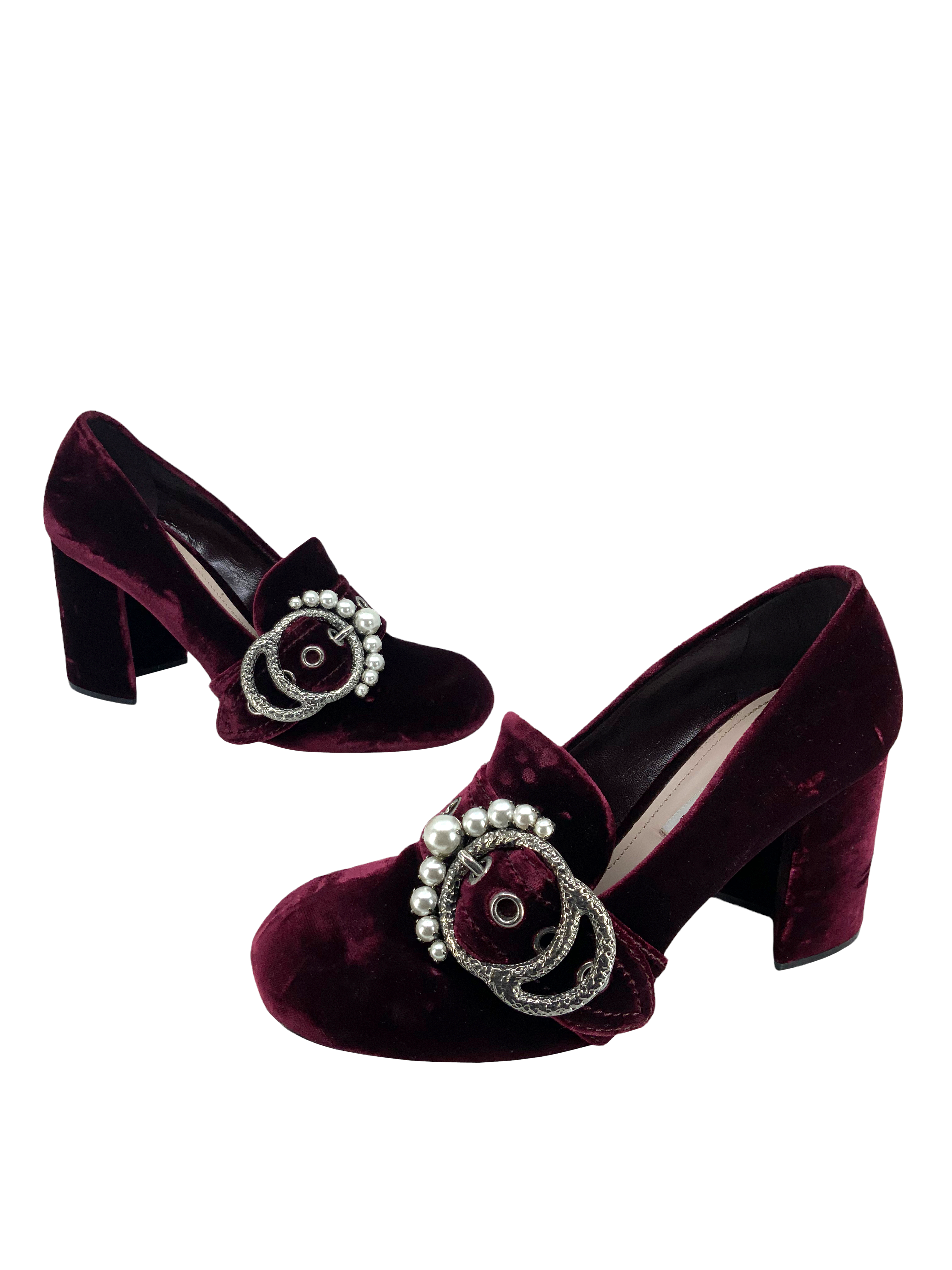 MIU MIU Women's Pearly Buckle Velvet Pumps - Size 9 US | Elegant Dress Shoes for Parties, Weddings & Evening Events