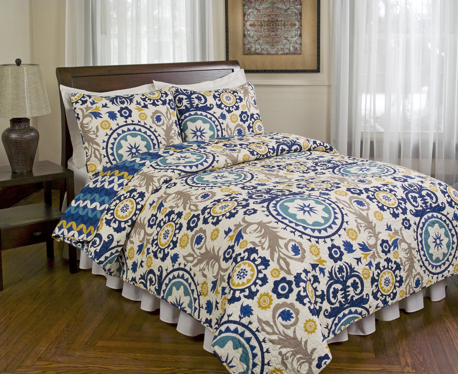 Hedaya Home Fashions Suzani Quilt Set - Twin Size Bedding, Boho Chic Quilted Coverlet with Pillow Shams, Lightweight & Breathable for All Seasons - Perfect for Guest Rooms, Dorm Decor & Bohemian Bedroom Style