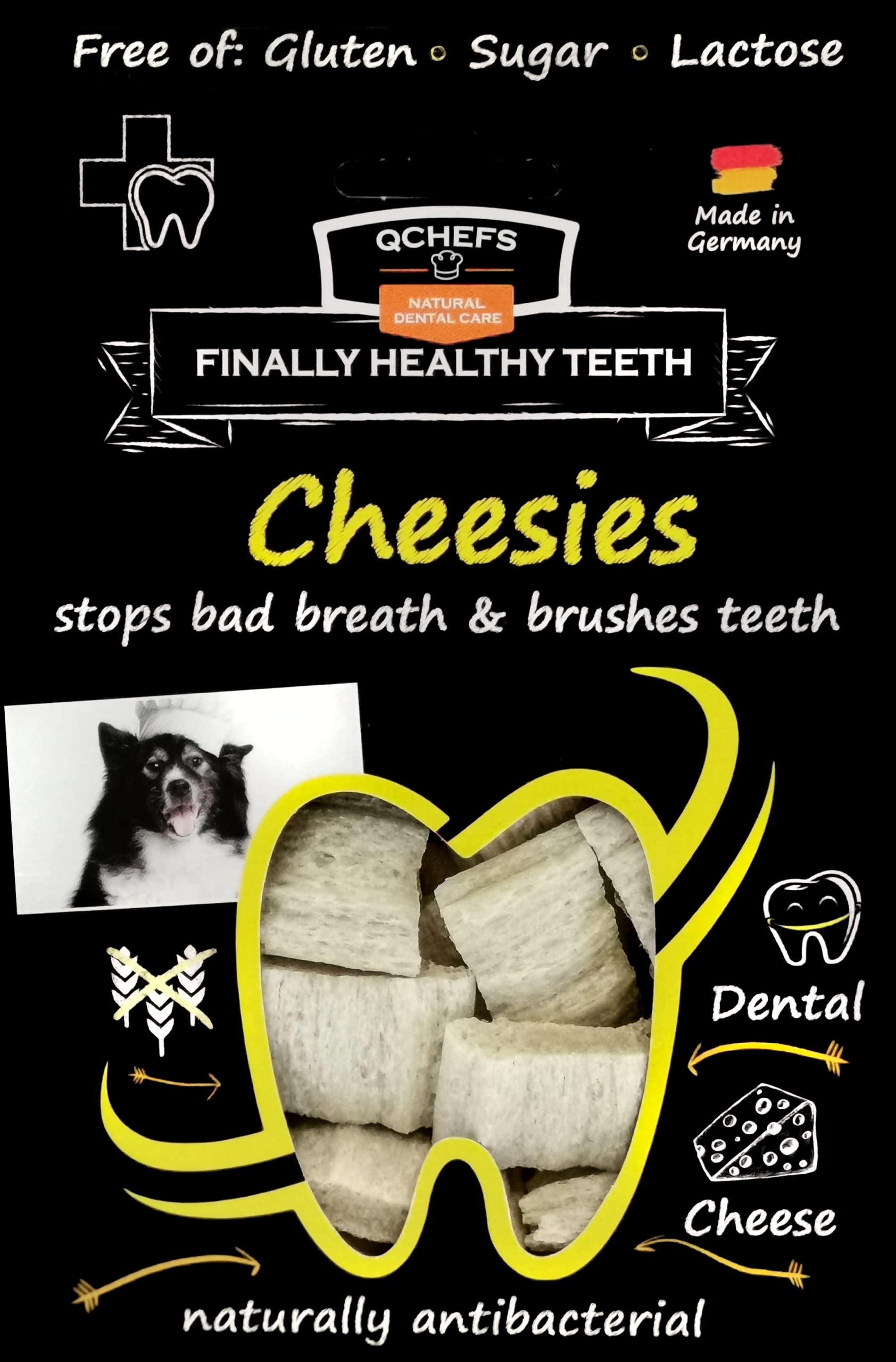 QCHEFS Cheesies for Dogs - 30-Day Supply of Dental Chews with Amino Acids for Fresh Breath & Healthy Teeth - Perfect for Training, Treats & Oral Care at Home or Travel