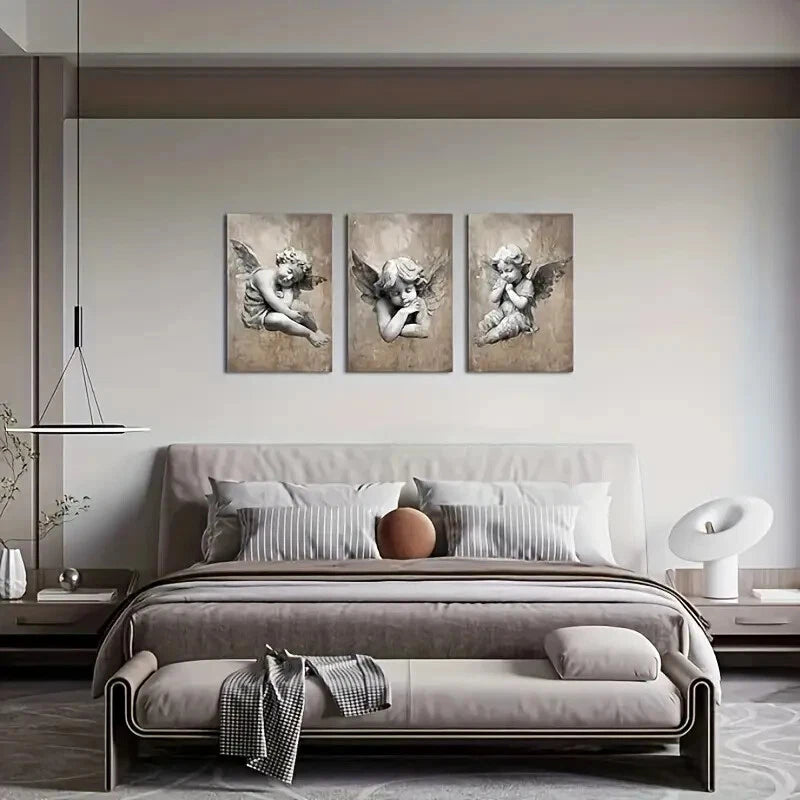 3-Piece Vintage Cherub Metal Wall Art Set - Ready to Hang Angel Decor for Living Room, Bedroom & Office - Perfect for Home & Gift Giving