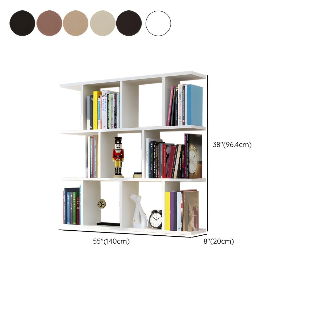 KWOKING Wall Mounted Bookcase - Engineered Wood Bookshelf with Open Design, Wall Hanging Shelf for Bedroom, Living Room, Office - Black 55.1