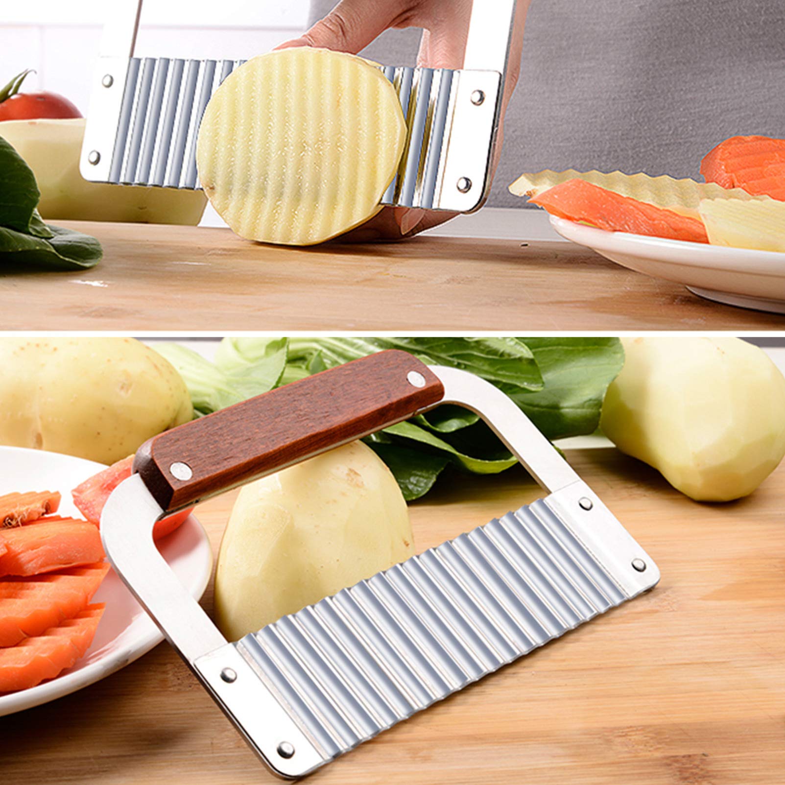 2-Pack Stainless Steel Wavy Potato Slicer - Crinkle Cut French Fry Maker for Home Kitchen, Perfect for Making Homemade Chips, Wedges & Salad Garnish