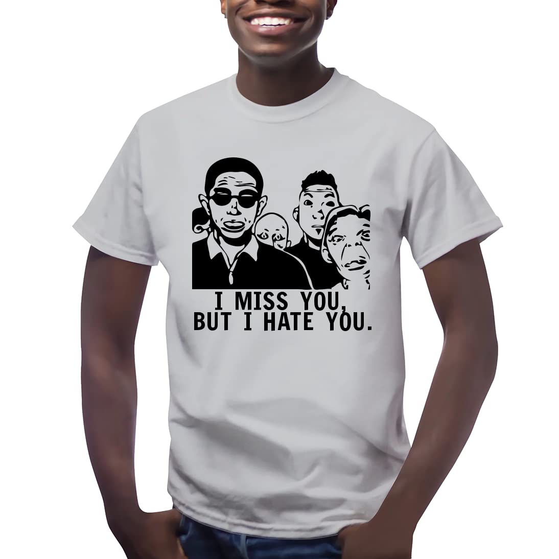 Anime Men's Short Sleeve T-Shirt - 'I Miss You But I Hate You' Graphic Tee for Casual Wear, Cosplay & Anime Conventions