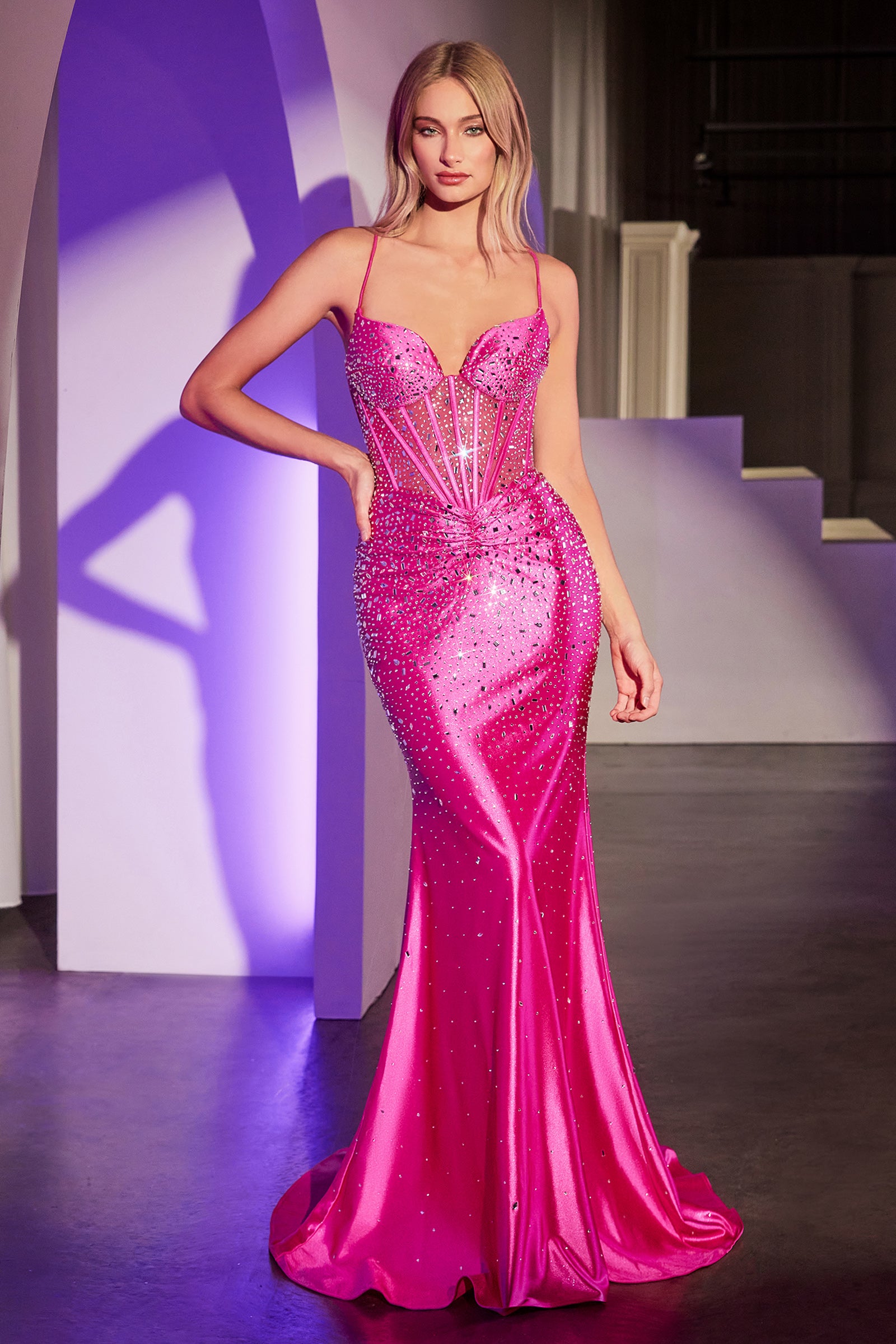 Cher Gown - Micro Crystal Strapless Satin Prom Dress for Women | Elegant Evening Gown for Weddings, Galas & Formal Events