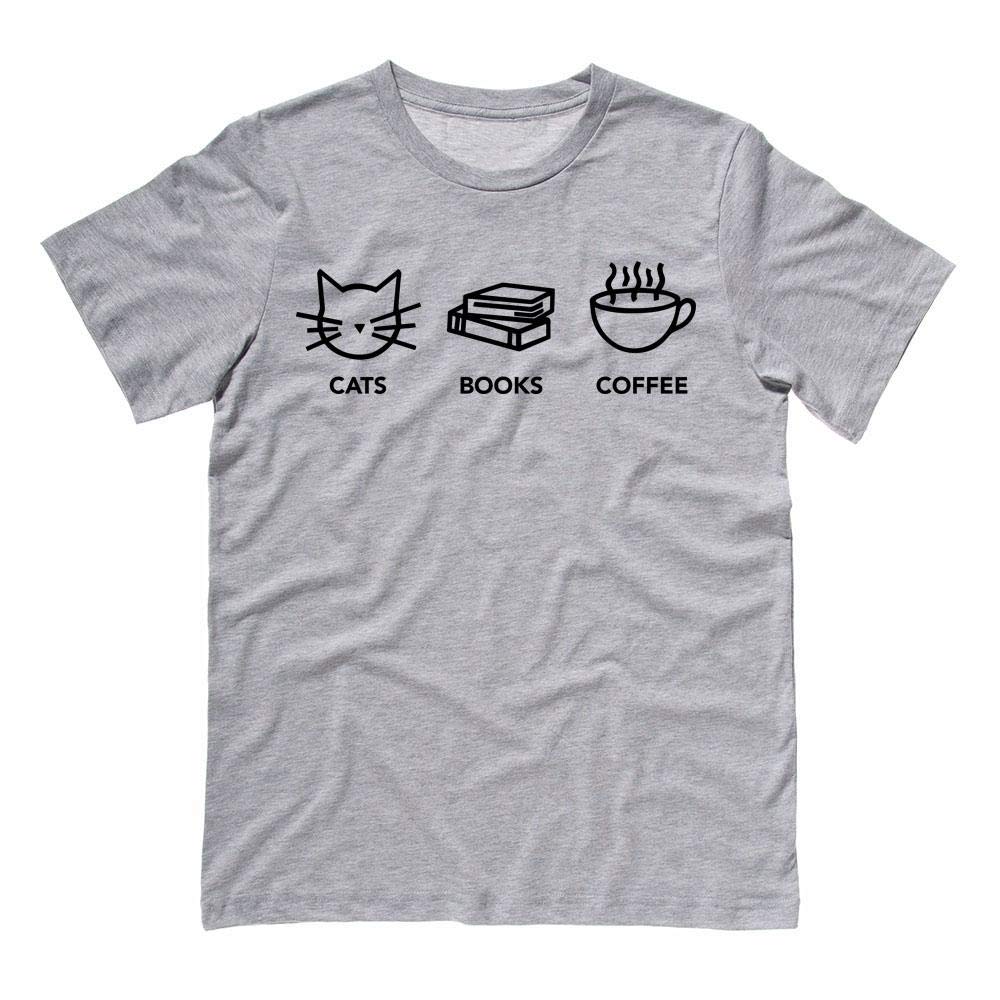 Unisex Cat Book Coffee T-Shirt for Casual Wear