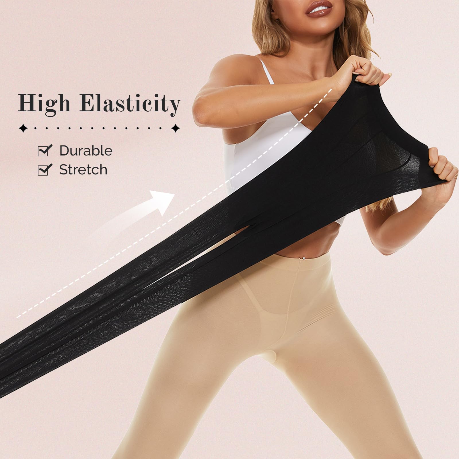 2 Pairs Plus Size Tights for Women - Tummy Control Semi Opaque Stockings & Pantyhose - Comfortable Women's Tights for Work, Office & Everyday Wear