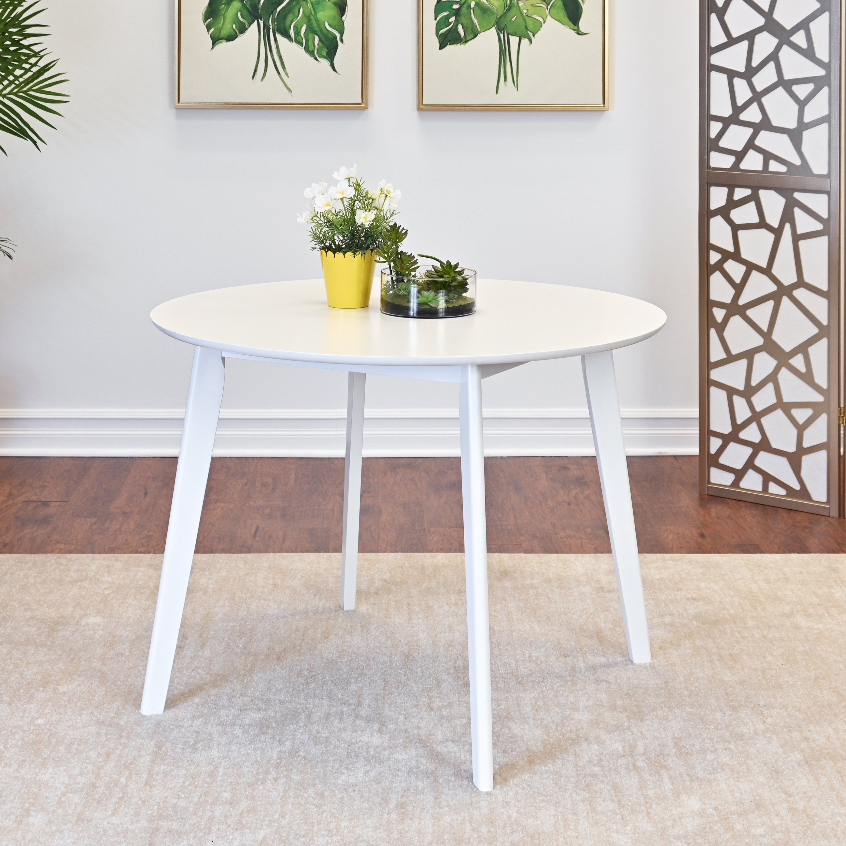 Roundhill Furniture Roma Contemporary Round Dining Table - 42 Inch White Modern Kitchen Table for Small Spaces & Breakfast Nooks | Perfect for Apartments, Condos & Cozy Dining Areas