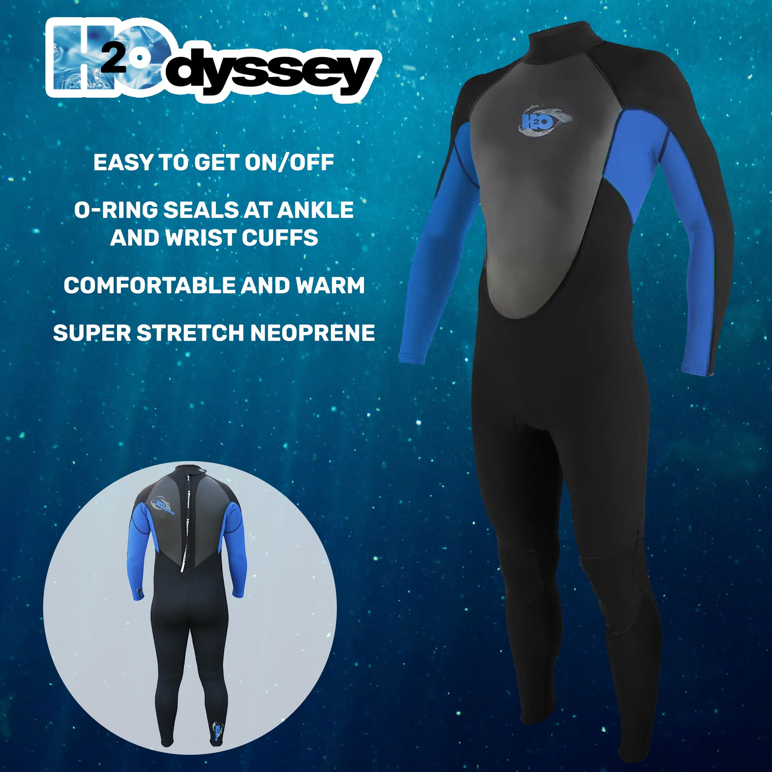 H2Odyssey 3/2mm Men's Vapor Back Zip Wetsuit - Long Sleeve Neoprene Swimsuit for Surfing, Scuba Diving & Water Sports | Warm & Flexible for Cold Water Activities