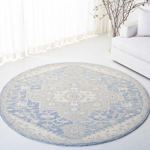 Hand Woven Blue & Ivory Wool Area Rug - Traditional Persian Style, Soft & Durable - Perfect for Living Room, Bedroom, or Office Decor