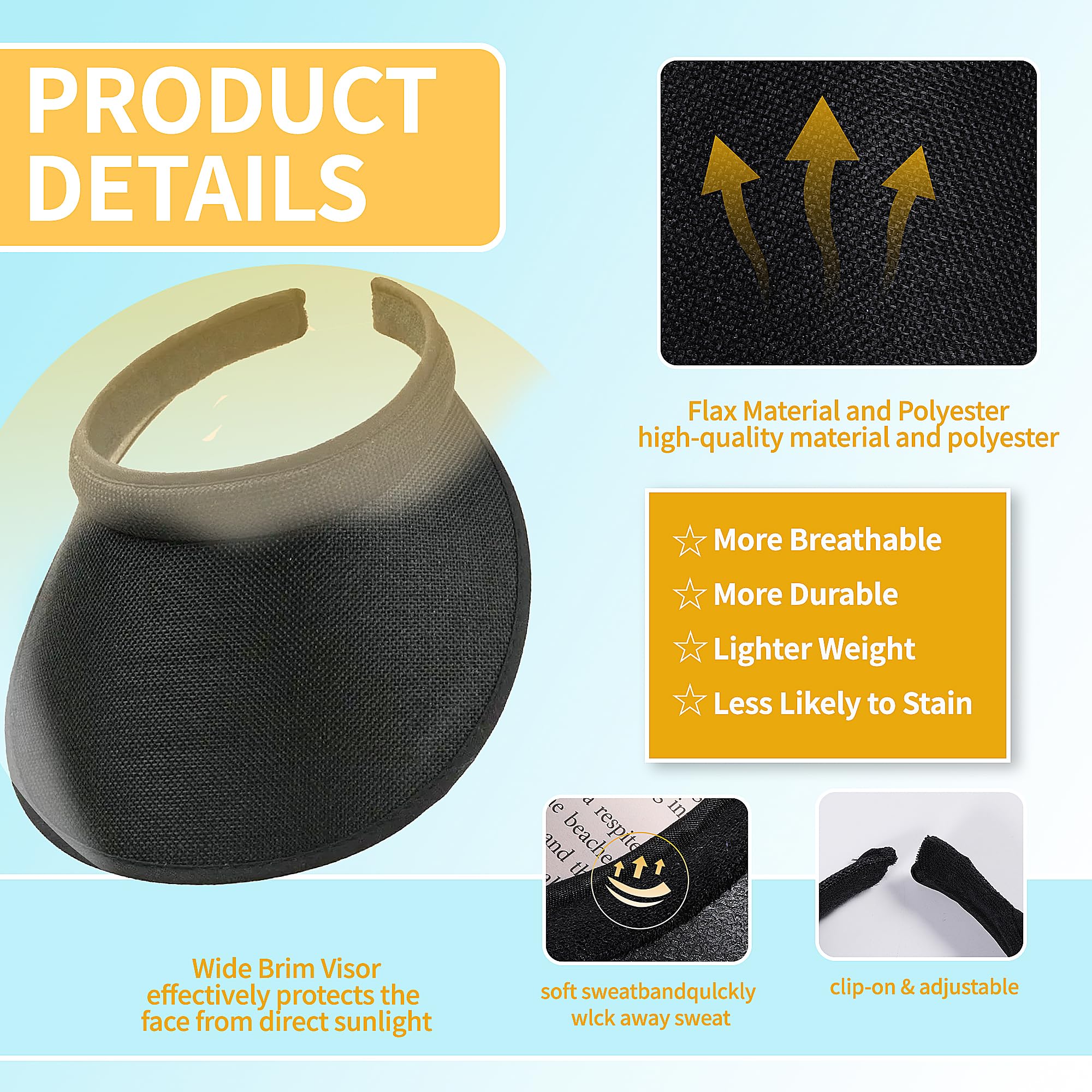 Sun Visor Hats for Women & Men - Wide Brim UV Protection Clip-on Visor Cap for Golf, Beach, Running & Outdoor Sports - Stay Cool in Sun
