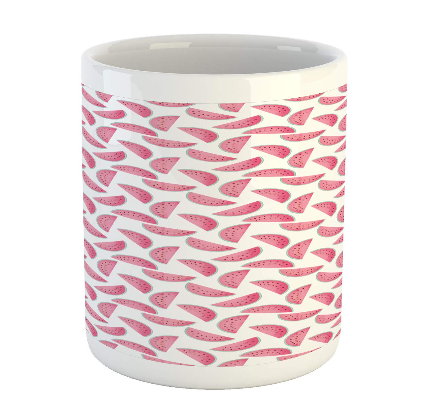 Ambesonne Watermelon Ceramic Mug - Pastel Pink & Seafoam Coffee Cup for Tea, Hot Drinks - Perfect for Home, Office & Gifts - Cute Watermelon Slices Design