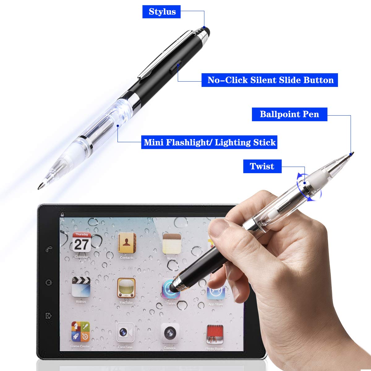 3-in-1 LED Pen Light with Stylus & Ballpoint - Multi-Function Touch Screen Stylus Pen for Nurses, Waiters & Night Writing - Perfect for Medical Exams, Restaurant Orders & Low-Light Note Taking