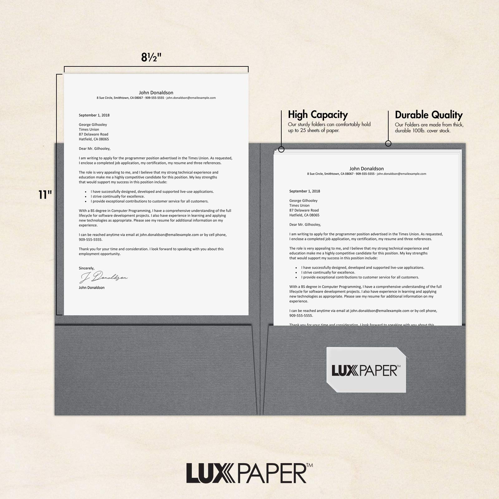 LUXPaper 9 x 12 Premium Presentation Folders - 2 Pocket Business Folders - 25 Pack Sterling Gray Linen | Professional Document Organizer for Tax Season, Brochures, Sales Materials | Perfect for Office, School, Business Meetings & Client Presentations