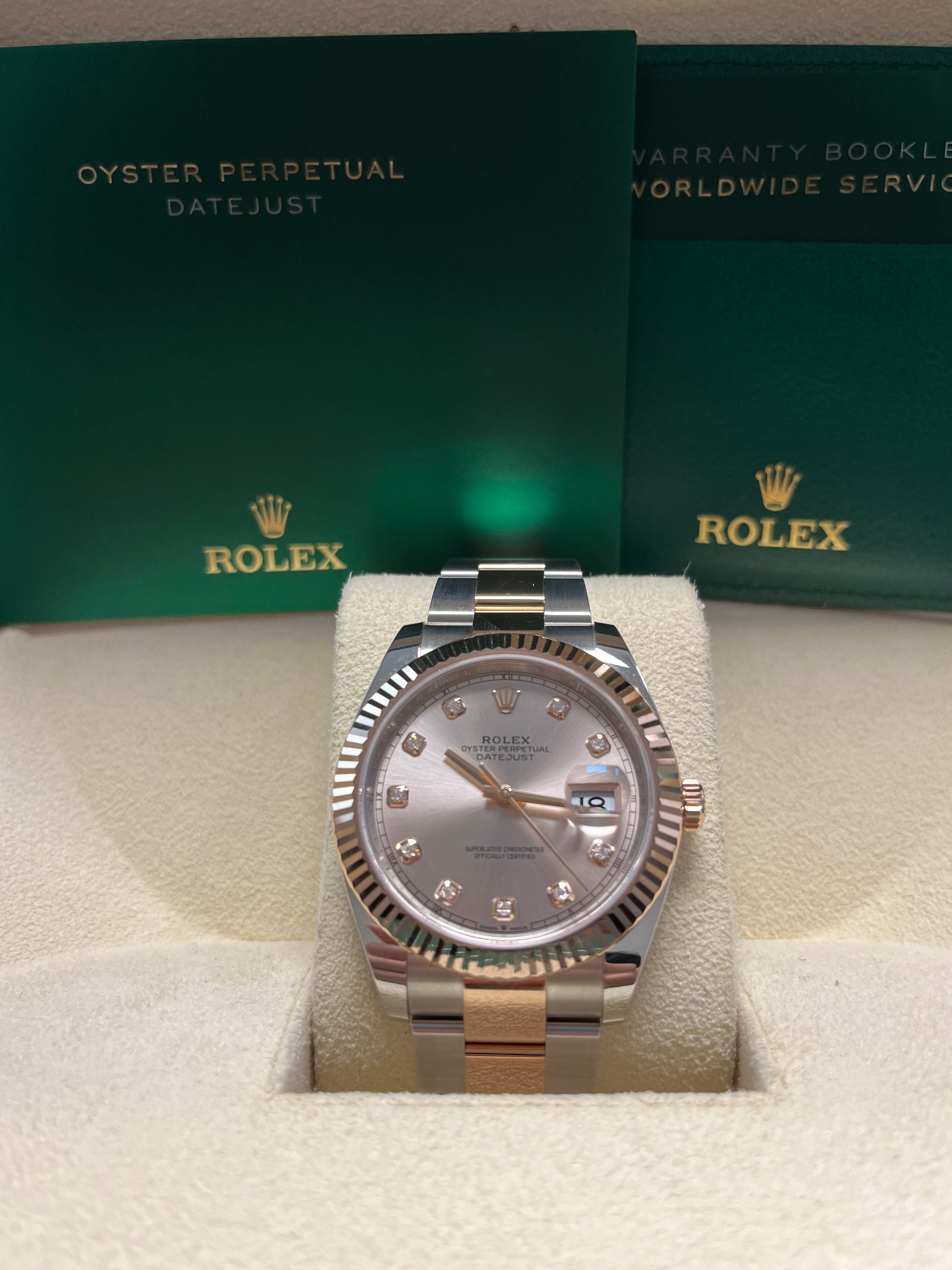 Rolex Datejust 41 Two Tone Stainless Steel & Rose Gold Watch with Sundust Diamond Dial, Fluted Bezel & Oyster Bracelet (Ref#126331) - Luxury Dress Watch for Men, Perfect for Business, Weddings & Special Occasions