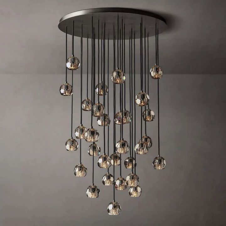 Crystal Ball Smoke Glass Round Cluster Chandelier - 40 Inch Modern Ceiling Light Fixture for Dining Room, Living Room, Bedroom & Entryway Lighting