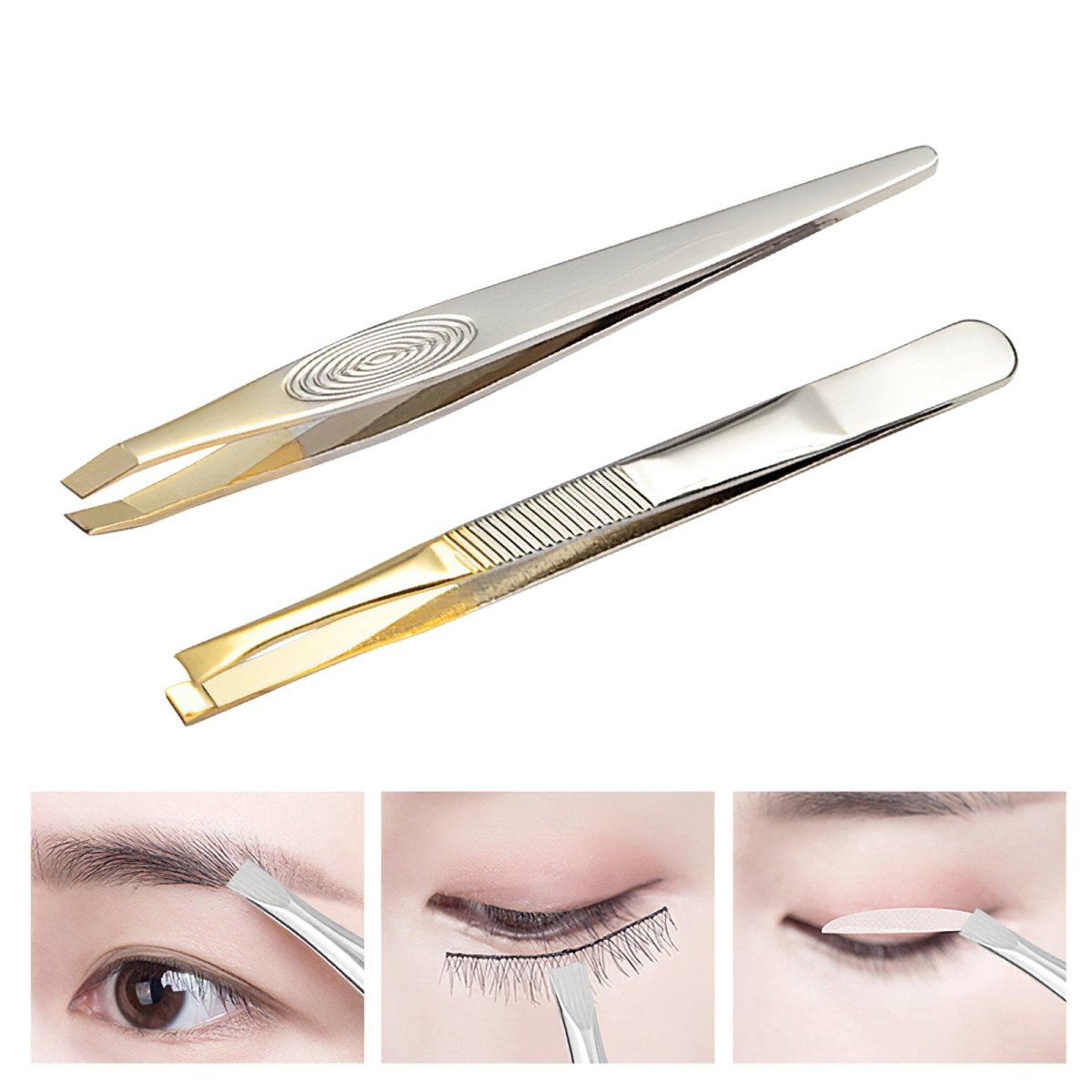 Premium Stainless Steel Eyebrow Tweezers for Precise Hair Removal - Slant Tip & Pointed Design for Shaping, Grooming, and Plucking - Perfect for Eyebrows, Facial Hair, and Splinters Removal at Home or Salon