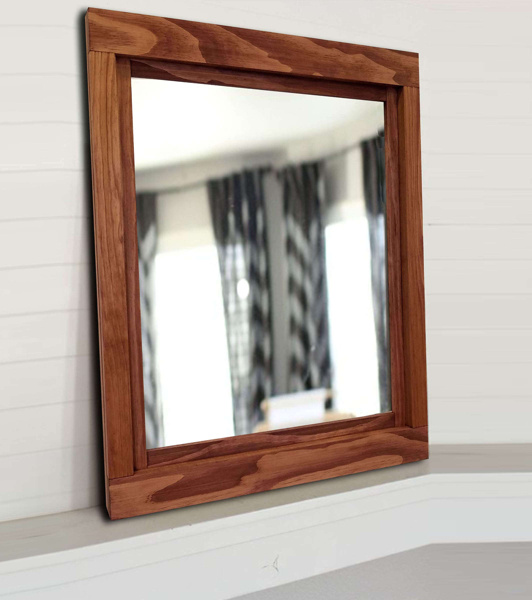Farmhouse Wall Mirror - 20 Stain Colors, Rustic Home Decor for Bathroom & Vanity