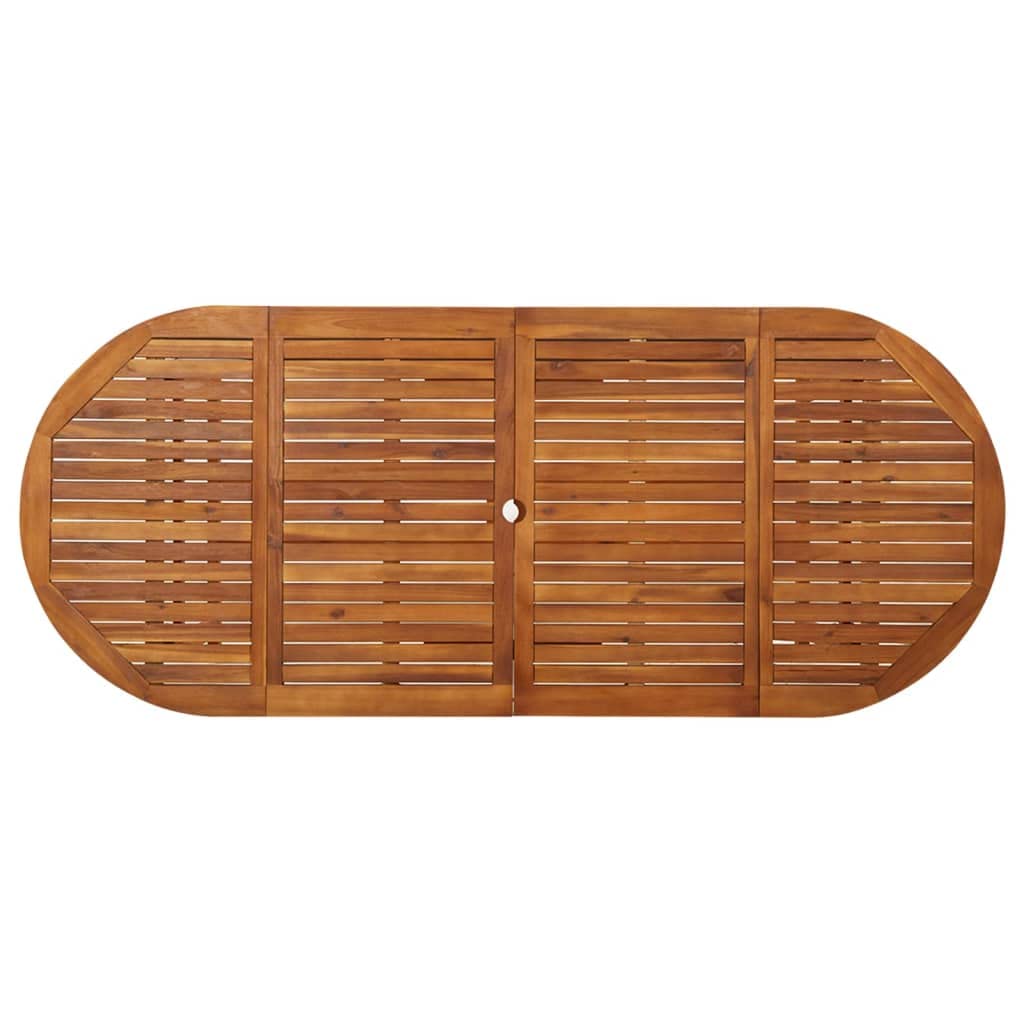 Premium Acacia Wood Oval Outdoor Dining Table with Umbrella Hole - 86.6