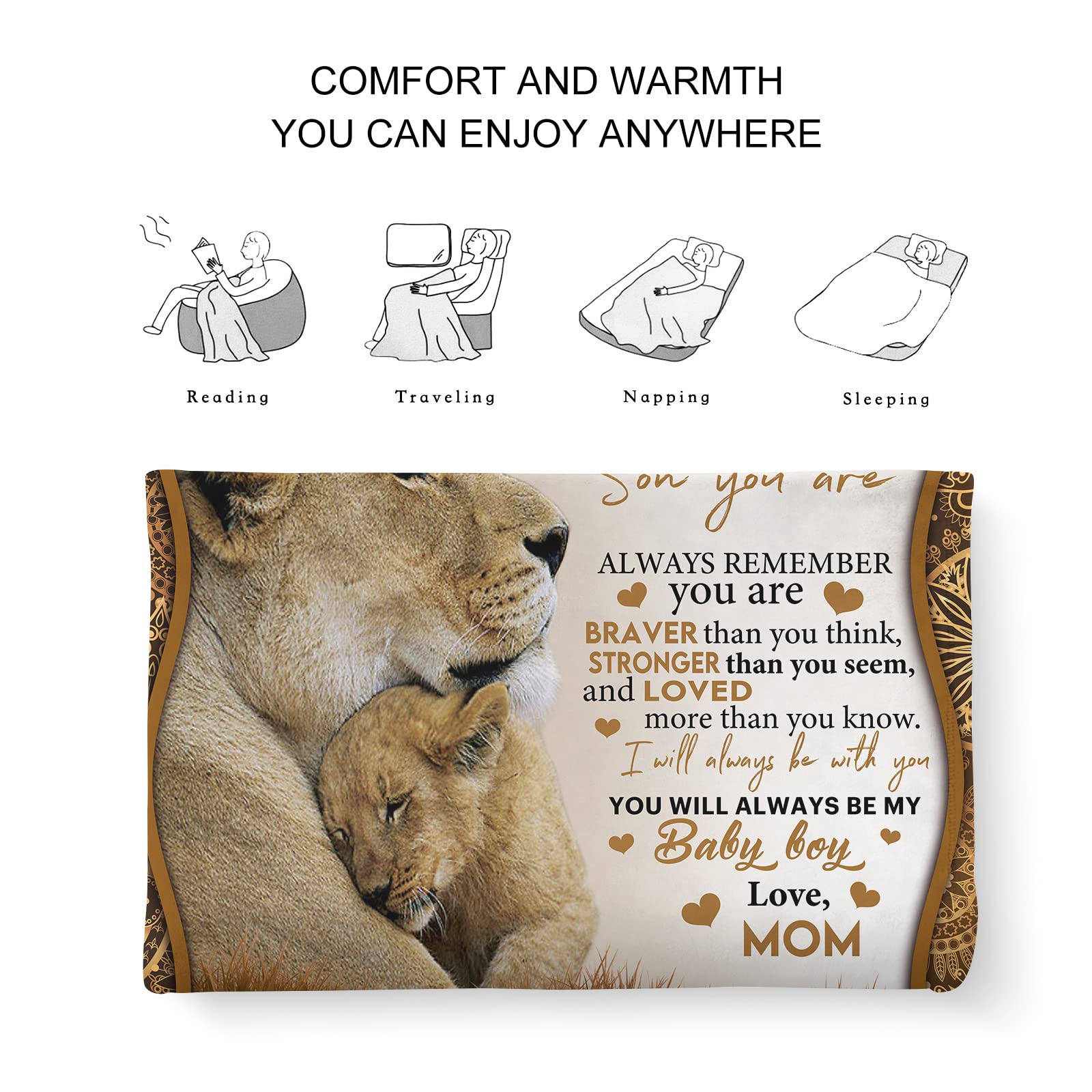 Mom to Son Blanket - 60x50 Inch Throw for Birthday, Graduation Gifts
