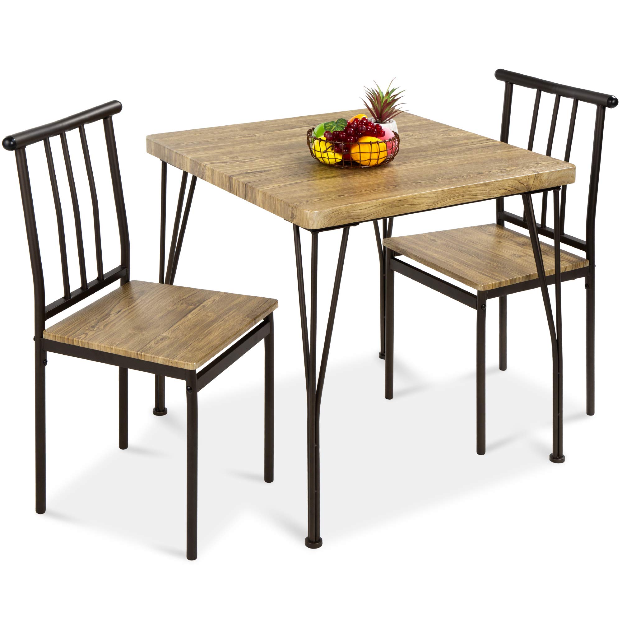 Best Choice Products 3-Piece Modern Dining Set - Square Wood & Metal Kitchen Table with 2 Chairs, Brown - Perfect for Dining Room, Breakfast Nook & Small Space Meals