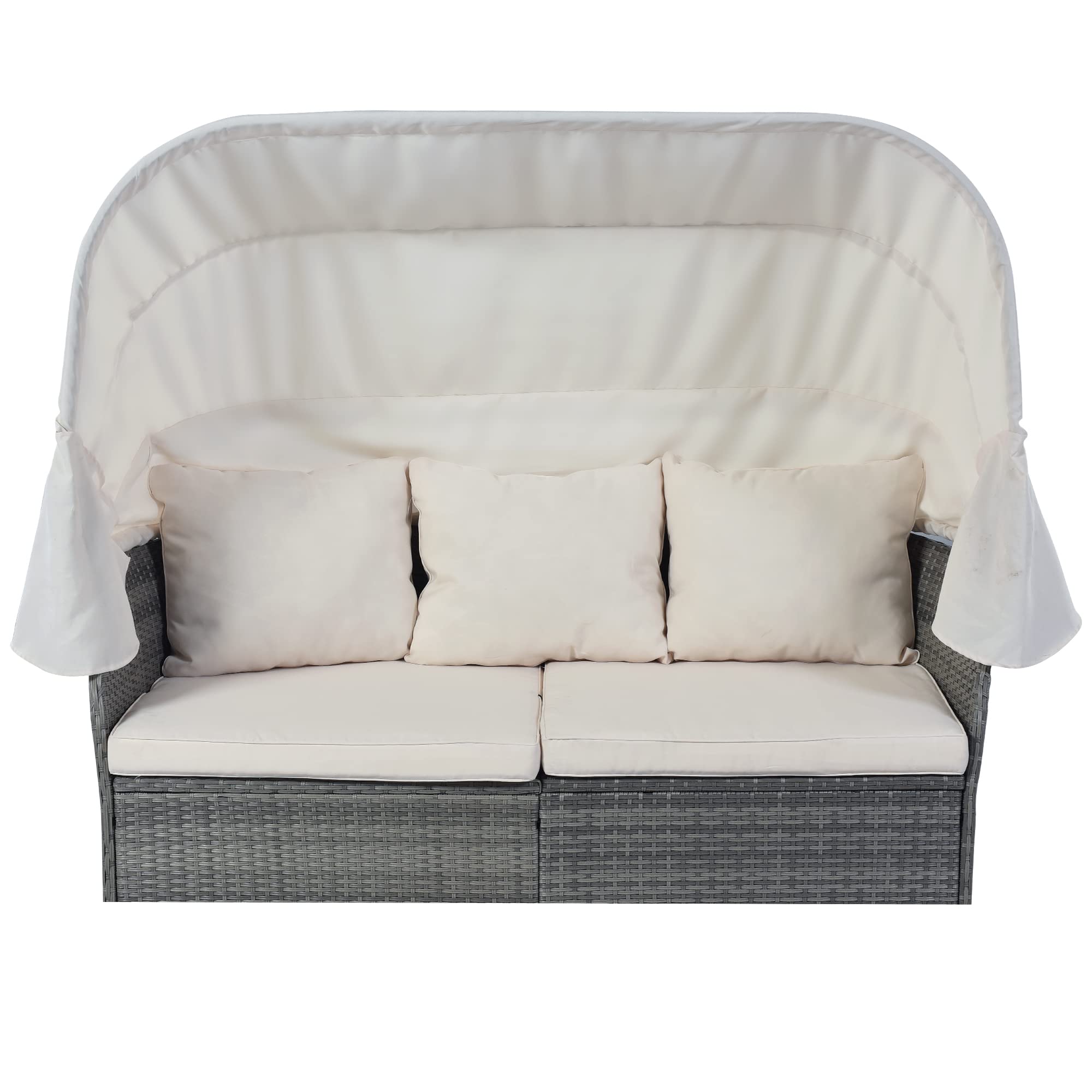 Outdoor Patio Furniture Sectional Sofa Set - UV-Resistant All-Weather Resin Wicker Daybed with Adjustable Canopy | Perfect for Backyard, Poolside & Garden Relaxation
