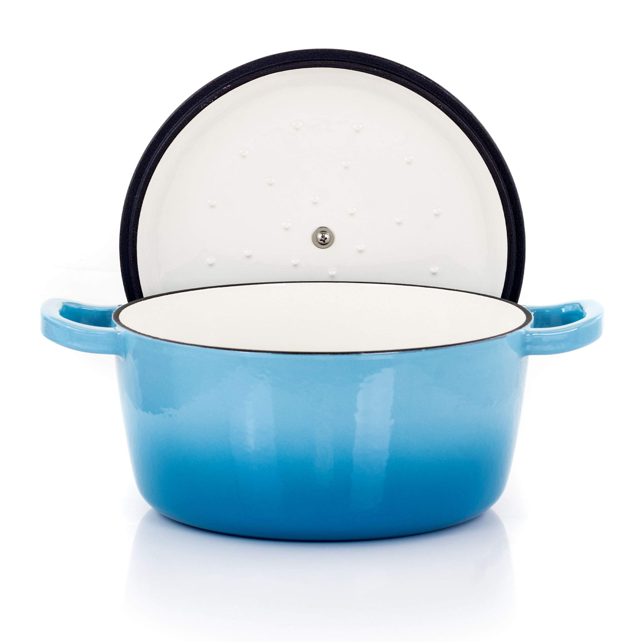 MegaChef 5 Quart Round Enamel Cast Iron Dutch Oven with Lid - Blue Casserole Pot for Baking, Braising & Slow Cooking - Perfect for Soups, Stews & Family Dinners