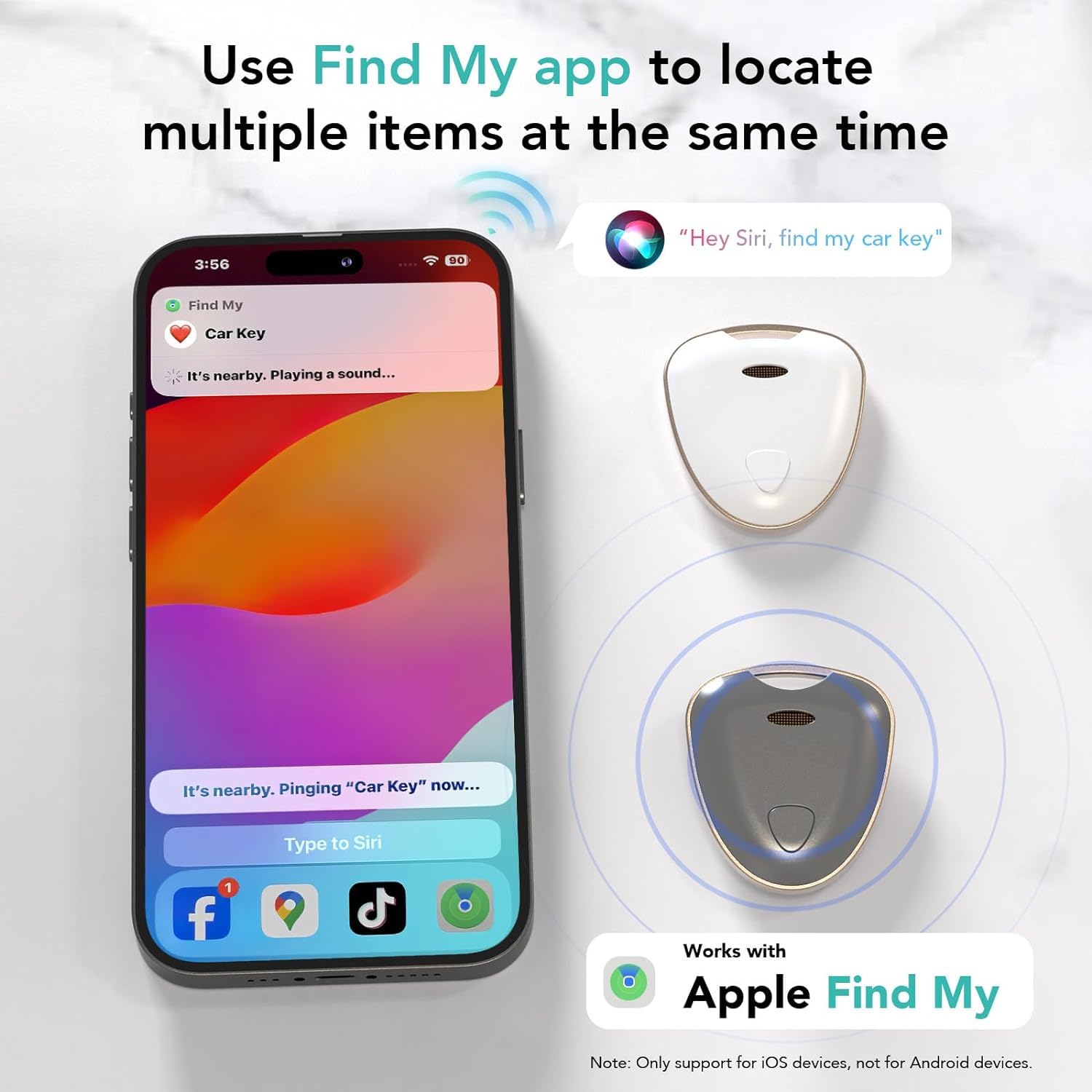 MFi Certified Bluetooth Tracker (2 Pack) - Works with Find My (iOS) | Smart Item Locator for Keys, Wallets, Bags & Pets | Waterproof & Long Battery Life | Perfect for Travel, Work & Daily Essentials Tracking