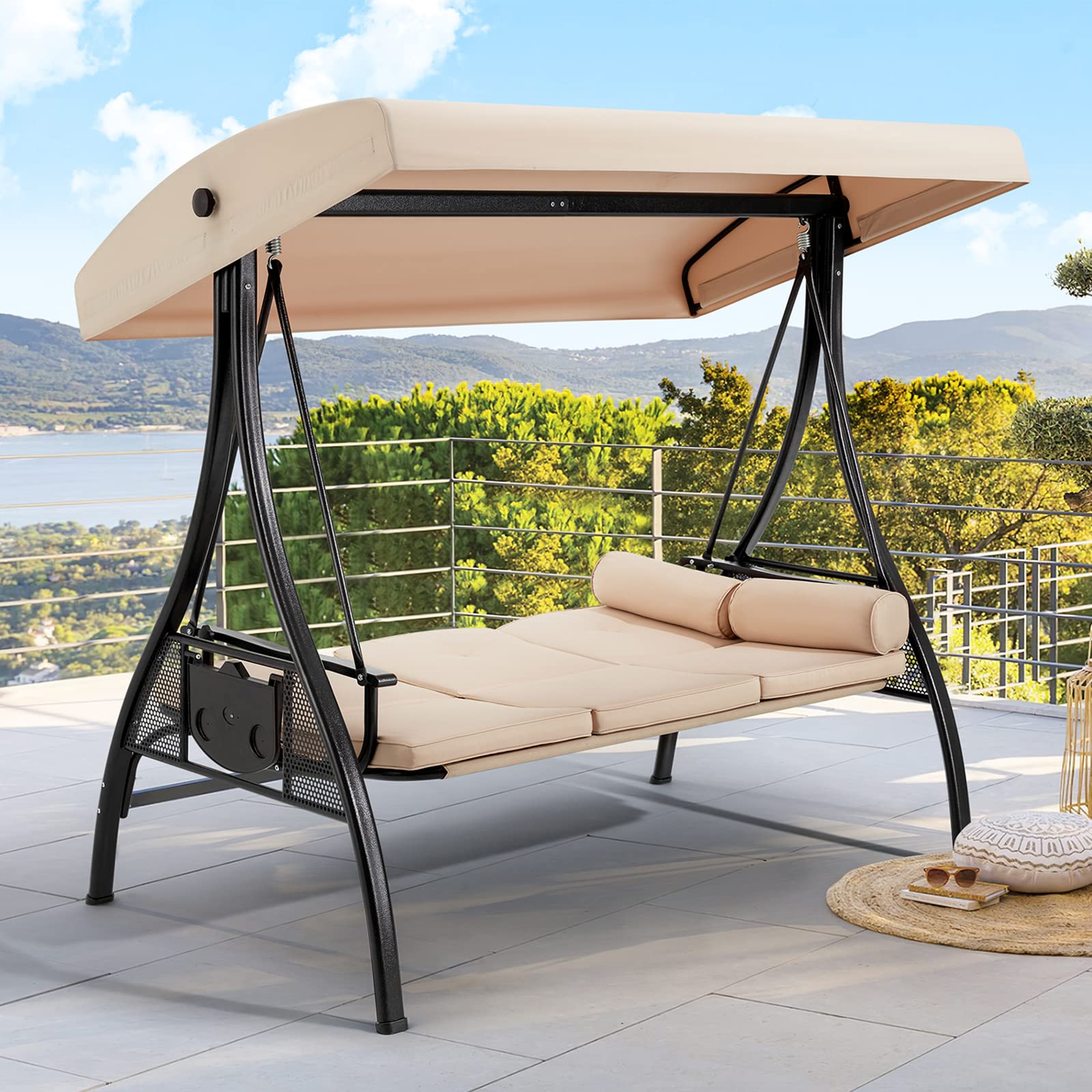 HOMREST 3-Person Outdoor Porch Swing with 1.5