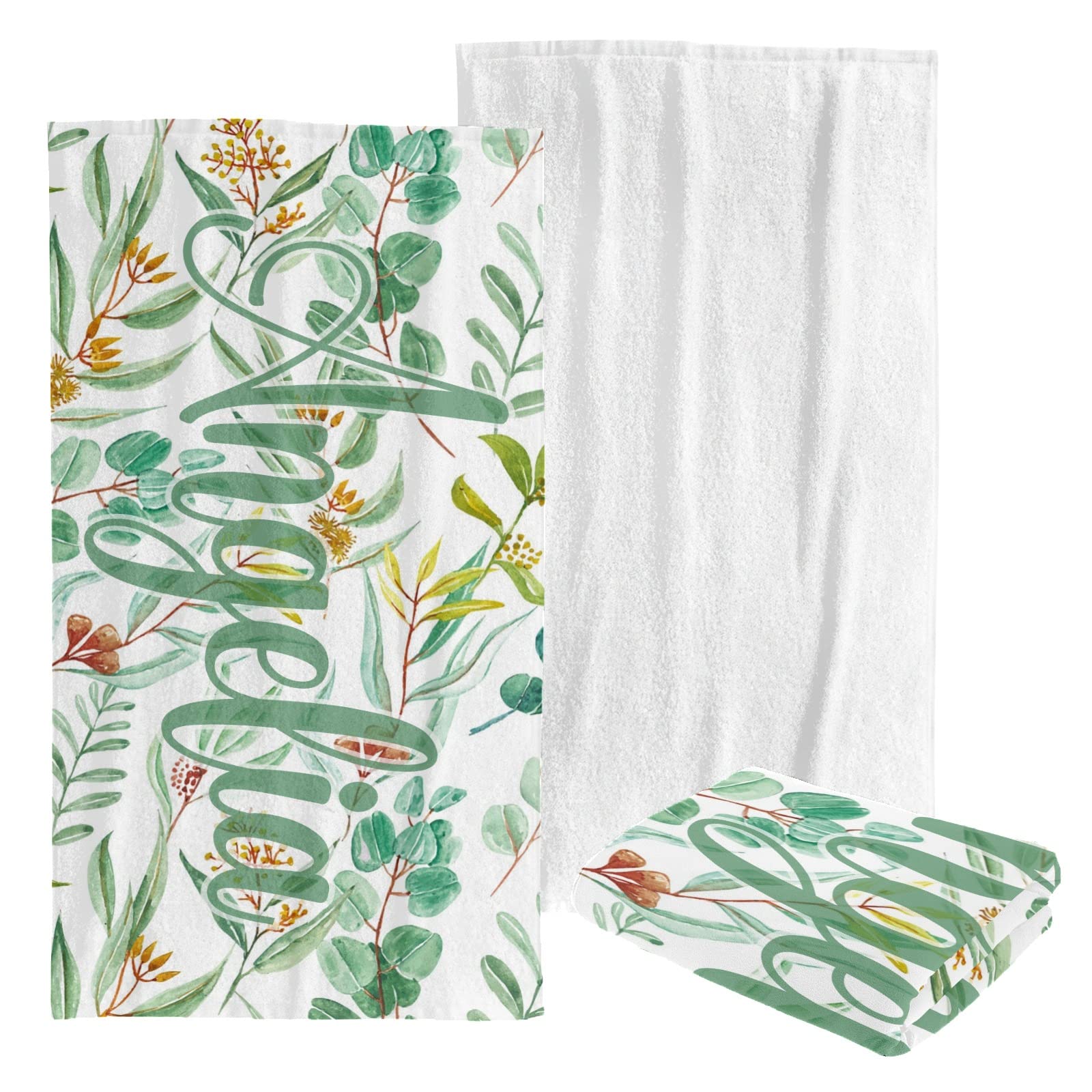 Custom Personalized Beach Towel - Watercolor Floral Leaves Design | Soft Quick-Dry Bath Towel for Swimming, Pool, Vacation | Gift for Women, Men, Kids, Boys & Girls | Perfect for Beach, Travel, Yoga & Outdoor Activities