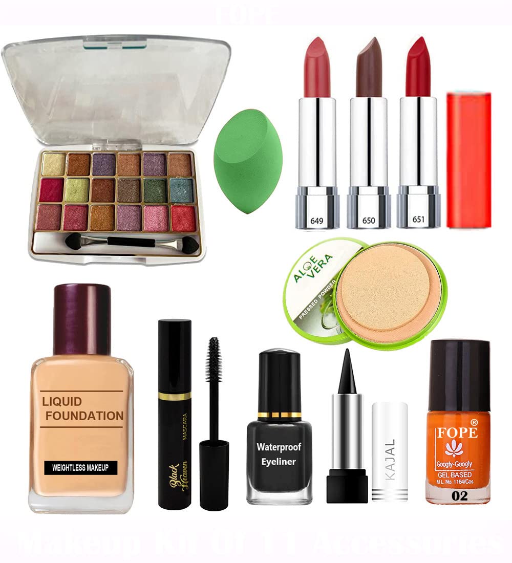 Fope Complete Travel Makeup Kit for Women & Girls - 12 Piece Cosmetic Set with Mirror (Model S19K04A2005) | Perfect for Vacation, Business Trips & On-the-Go Touch Ups