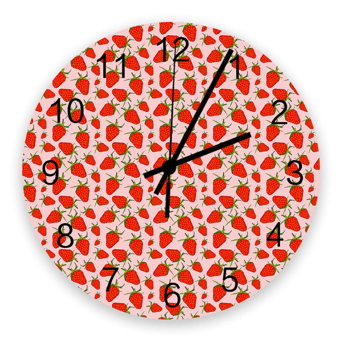 Aomike 12 Inch Pink Strawberry Wall Clock - Battery Operated Round Decorative Clock for Kitchen, Dining Room, Bedroom, Office & School - Summer Fruit Theme Home Decor - Perfect for Farmhouse, Nursery & Dorm Room Decorations