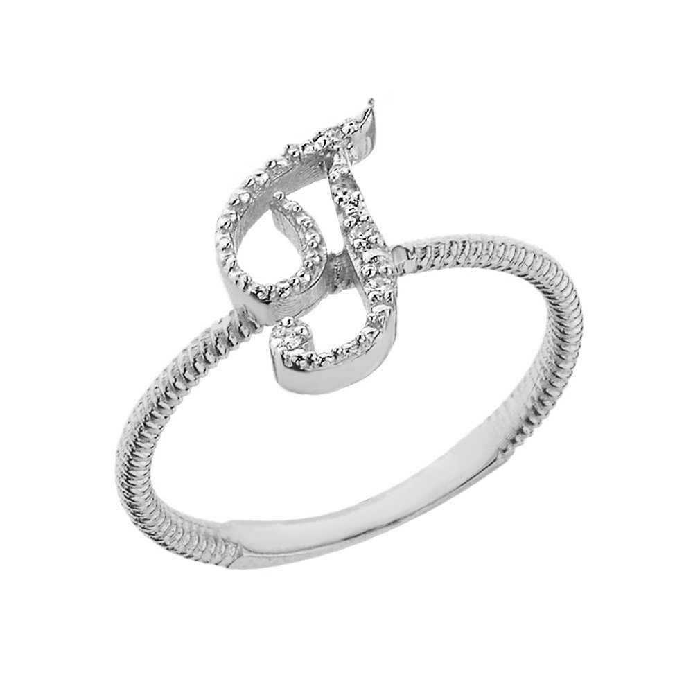 10K White Gold Diamond Initial Letter T Ring for Women - Stackable Rope Design, Perfect for Gifts, Anniversaries & Everyday Elegance