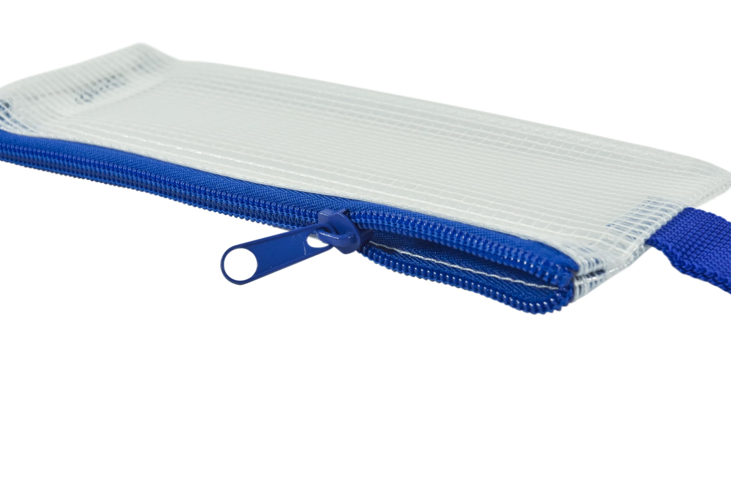 Mesh Pencil Case for School Supplies - 3x8 Inches, Clear with Blue Trim (Pack of 10) - Perfect for Organizing Pens & Markers