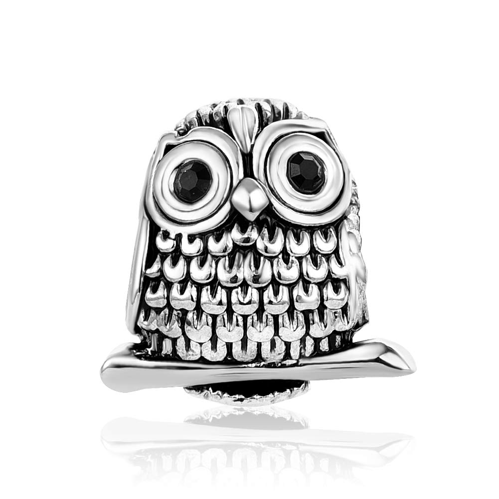 SBI Jewelry Black & Blue Happy Graduate Owl Charm for Bracelets - Wisdom Animal Bead Charm for Women & Girls - Perfect Birthday Gift for Graduation & Special Occasions