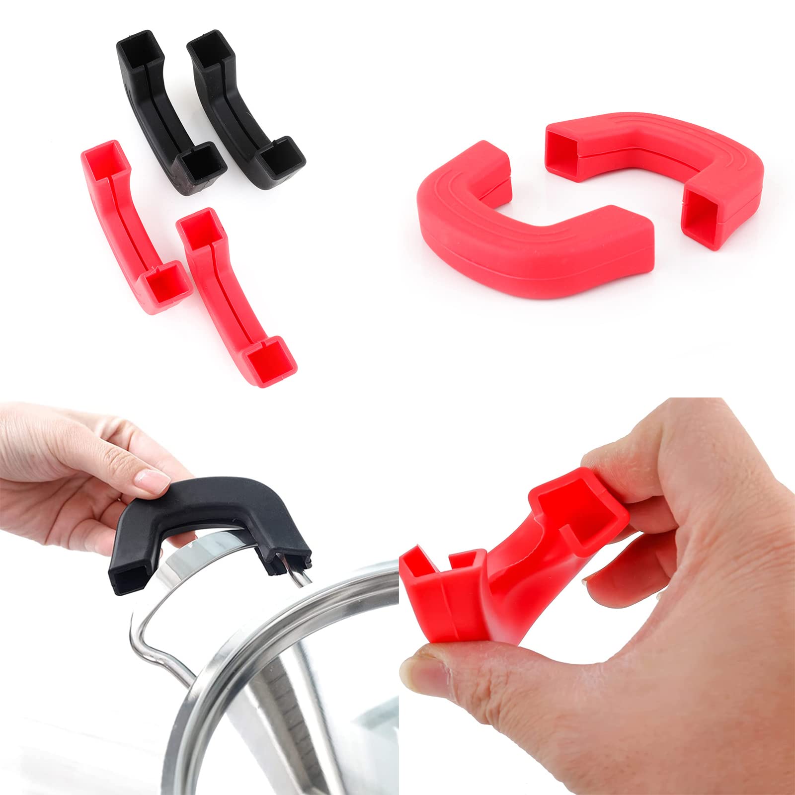 4-Piece Silicone Hot Handle Holders - Heat Resistant, Non-Slip Pot Handle Covers for Pans, Pots & Woks - Perfect for Cooking, Grilling & Serving Hot Dishes Safely