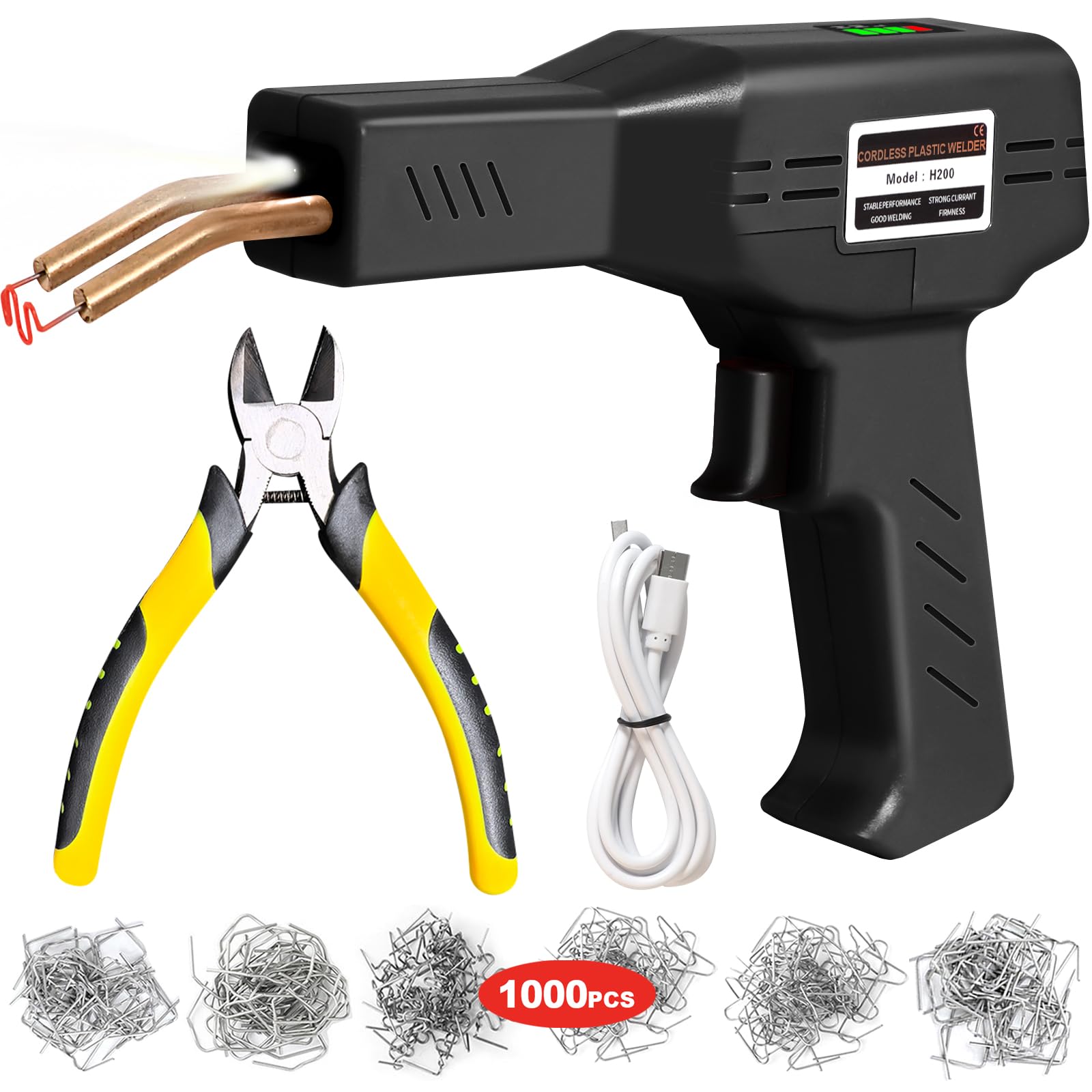 220W Cordless Plastic Welder Kit with 1000PCS Staples & 5000mAh Battery - USB Rechargeable Hot Stapler for Car Bumper Repair, Plastic Welding & DIY Projects | Perfect for Auto Body, Home & Outdoor Plastic Fixes