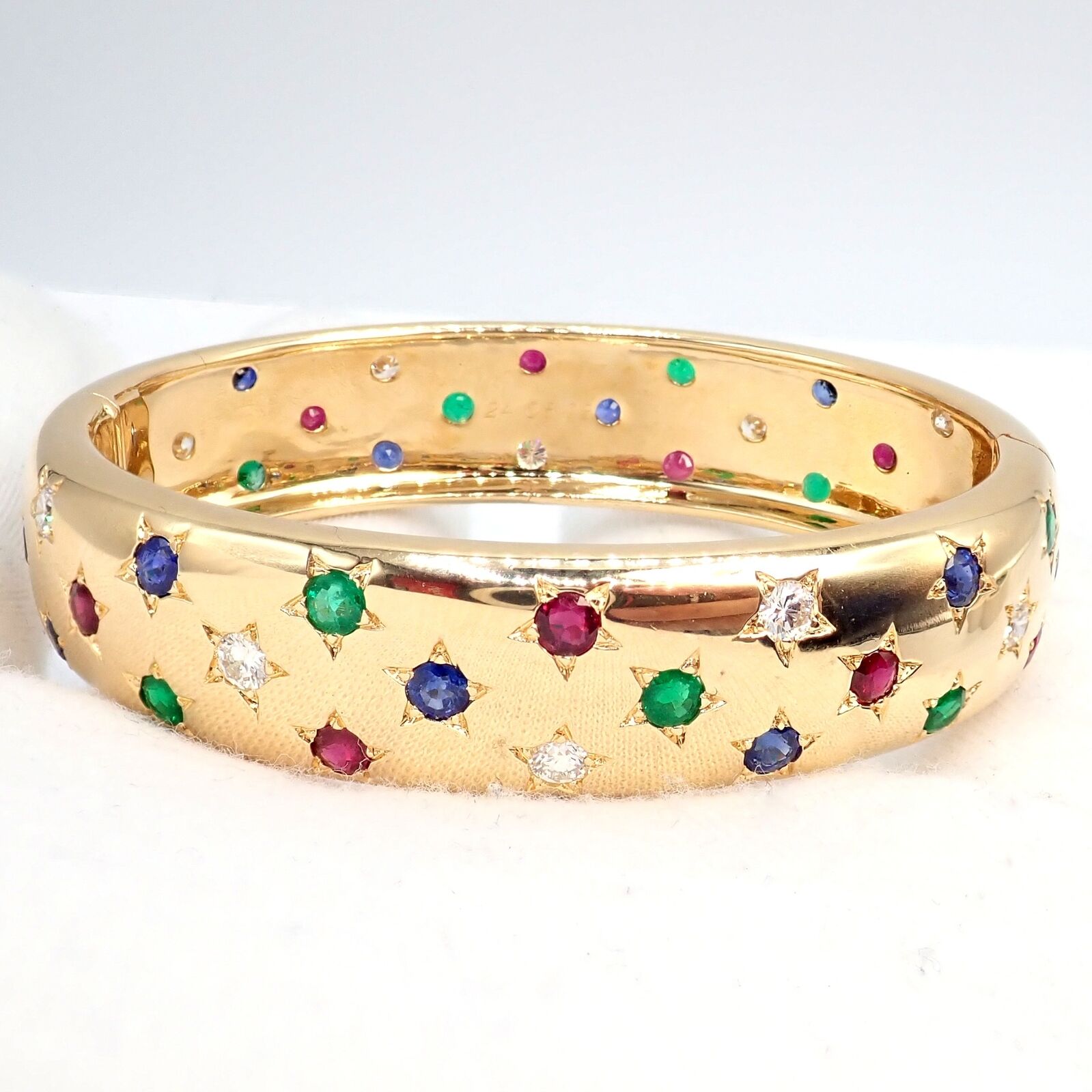 Cartier Star 18k Yellow Gold Diamond Ruby Emerald Sapphire Bangle Bracelet with Certificate - Luxury Jewelry Gift for Women, Anniversary & Special Occasions