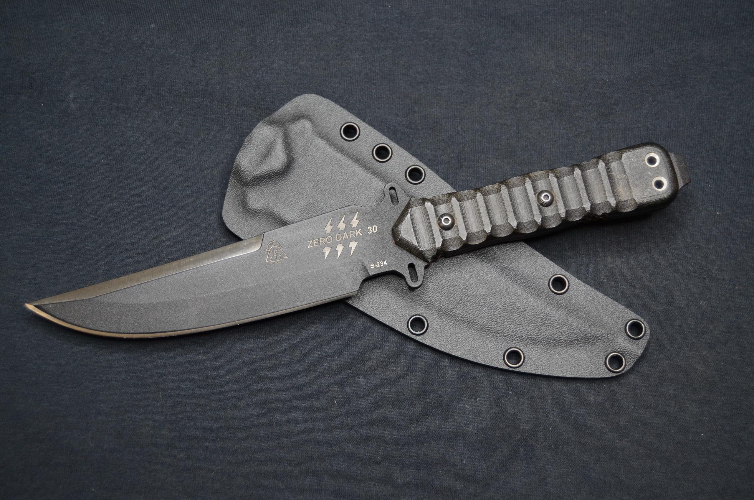 TOPS Knives Zero Dark 30 Tactical Fixed Blade Knife with Black Kydex Sheath by Red Hill Sheaths - Survival, Hunting, Outdoor Camping EDC Gear