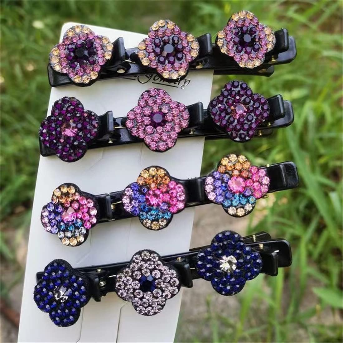 Black Double Layer Alligator Hair Clips - Korean Style Sparkling Crystal Rhinestone Braided Hair Accessories for Women & Girls (4PCS) - Perfect for Parties, Weddings & Everyday Styling