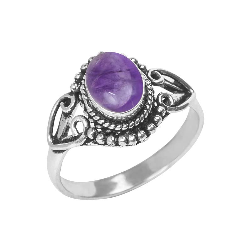Handmade Amethyst Silver Overlay Ring for Women - Bohemian Jewelry, Size US 5 - Perfect Christmas Gift, Anniversary Present & Special Occasion Gift for Her - Ideal for Everyday Wear, Date Nights & Spiritual Healing