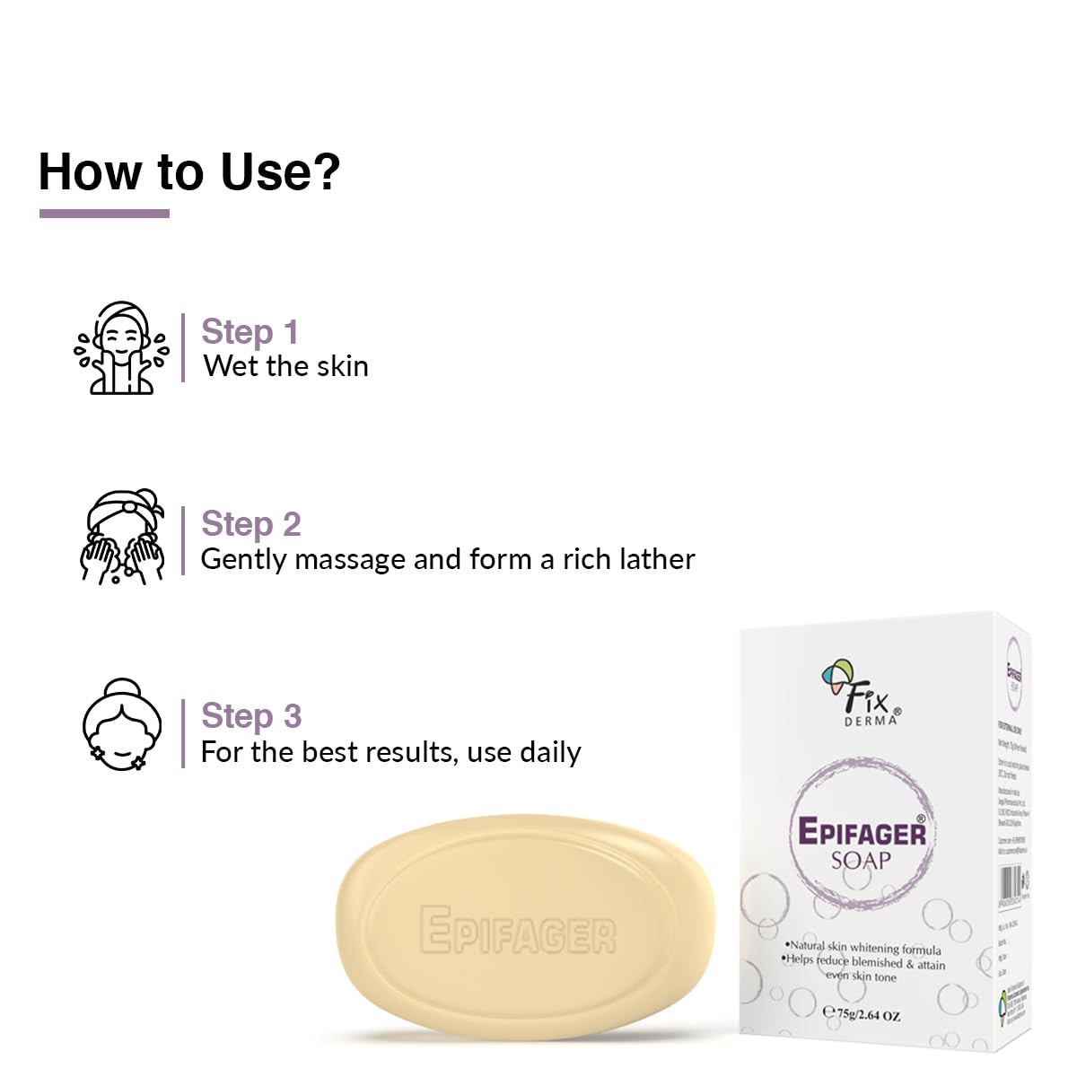 Fixderma Kojic Acid Soap with Epifager - Skin Brightening & Lightening Bar for Dark Spots & Melasma Treatment | Gentle Non-Drying, Non-Comedogenic Formula (75g) | Perfect for Daily Face & Body Cleansing to Achieve Even Skin Tone