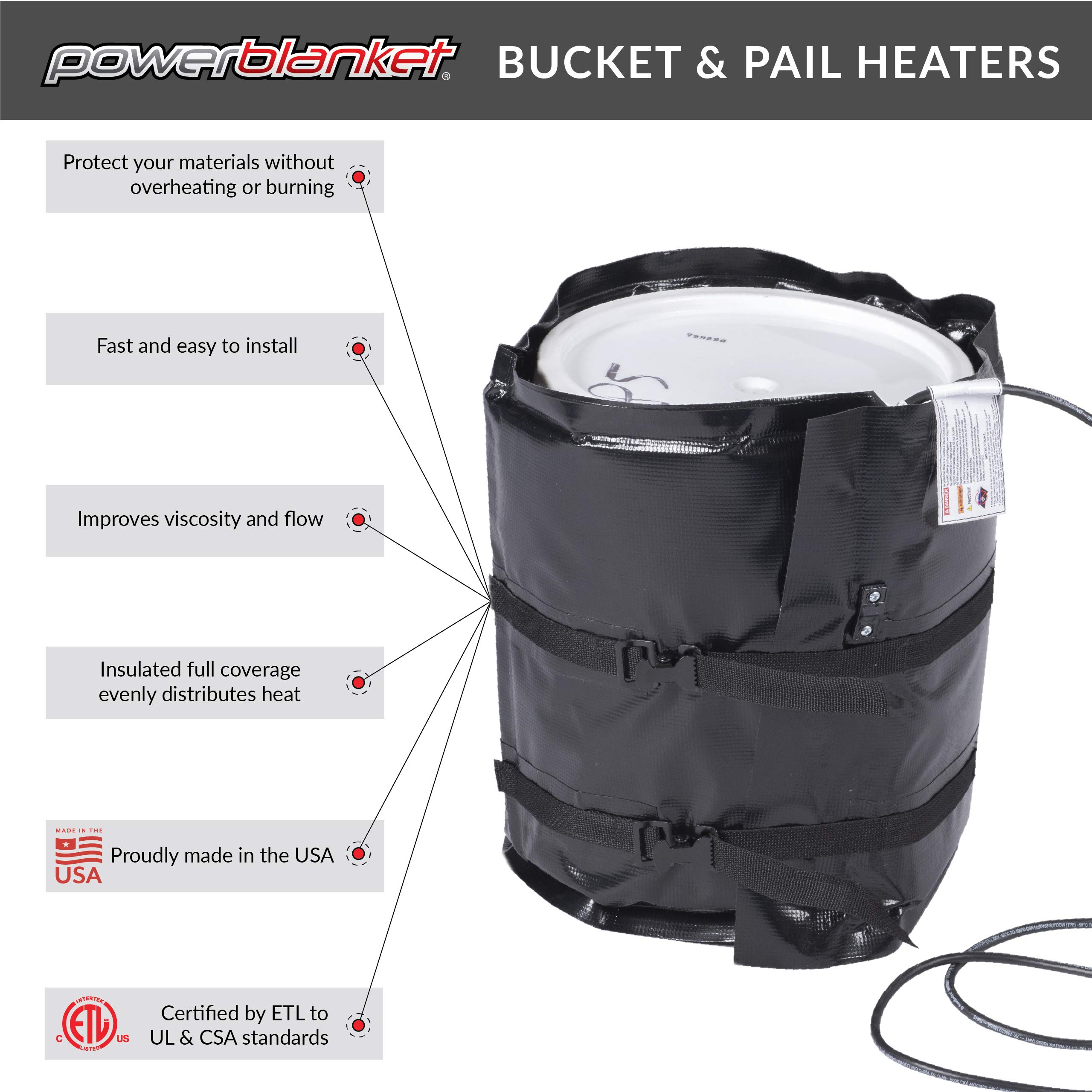 Powerblanket BH05RRG Xtreme 5-Gallon Bucket Heater - Alloy Gray Electric Water Heater for Construction, Farming & Outdoor Use in Cold Weather