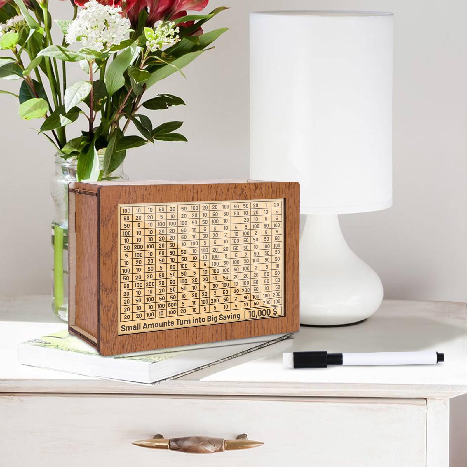 10000 Kakeibo Money Box - Wooden Savings Challenge Box with 9 Goal Trackers, Cash Vault & Piggy Bank for Adults & Kids - Perfect for Budgeting, Financial Planning, and Teaching Money Management Skills at Home or School