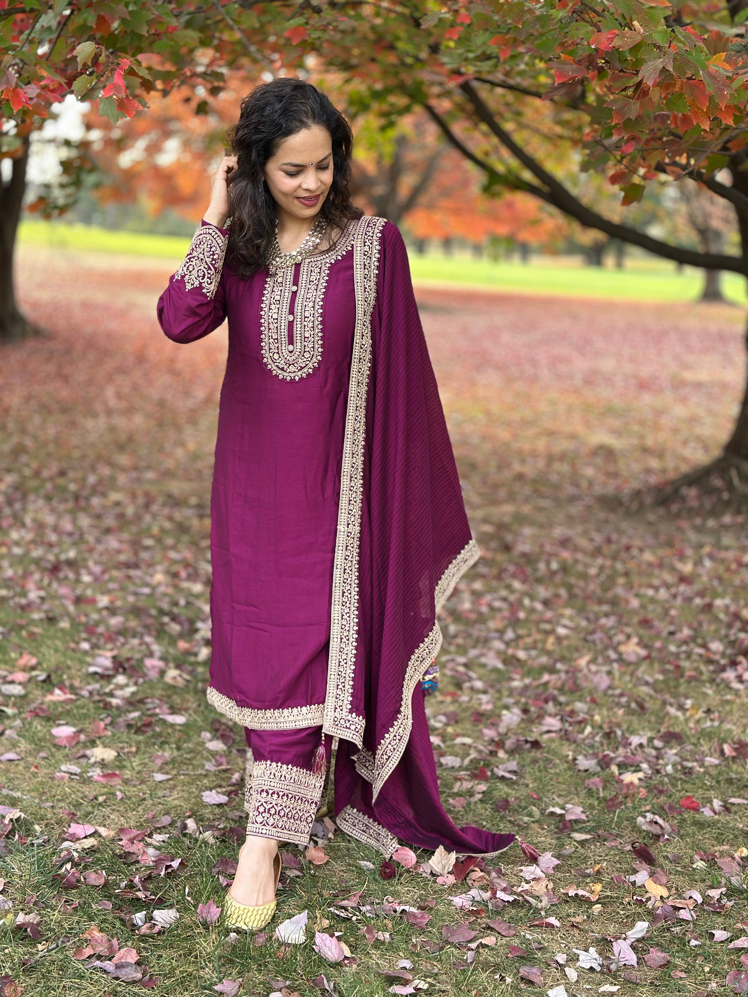 Maroon Silk Blend Suit Set for Men & Women | Elegant Festive Outfit for Diwali, Weddings & Special Occasions | Comfortable & Stylish Party Wear