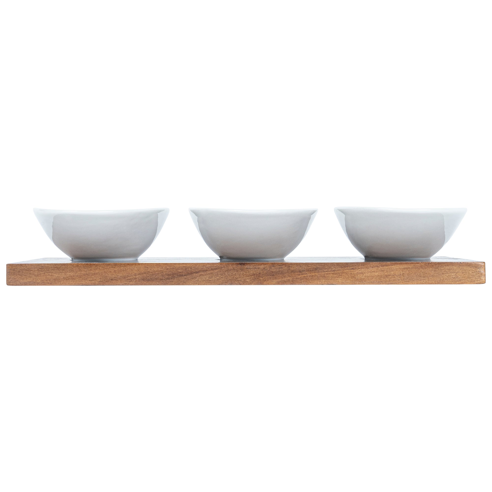 Premium 9 oz White Porcelain Rectangular Ellipse Bowls Set of 3 with Bamboo Tray - 10.25