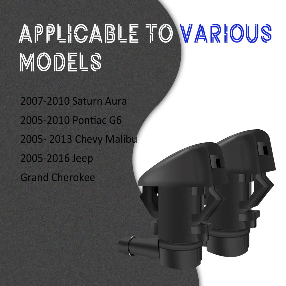 2PCS Front Windshield Washer Nozzles Replacement - Single Hole Windshield Sprayer Nozzles Compatible with Pontiac, Chevy, Jeep, Saturn - Replaces #55157323AA, 55157352AA, 55372143AB, 68260443AA, 55079049AA, 15247800 - Perfect for Car Windshield Cleaning and Maintenance